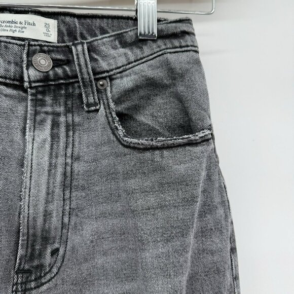 Abercrombie & Fitch The Ankle Straight Ultra High Rise Black Split Raw Hem Sz 25 - Picture 5 of 11